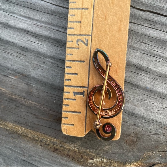 VTG Pin Brooch KREMENTZ Music Note Clef Tremble Silver Tone Crystal Swarovski - Picture 4 of 4